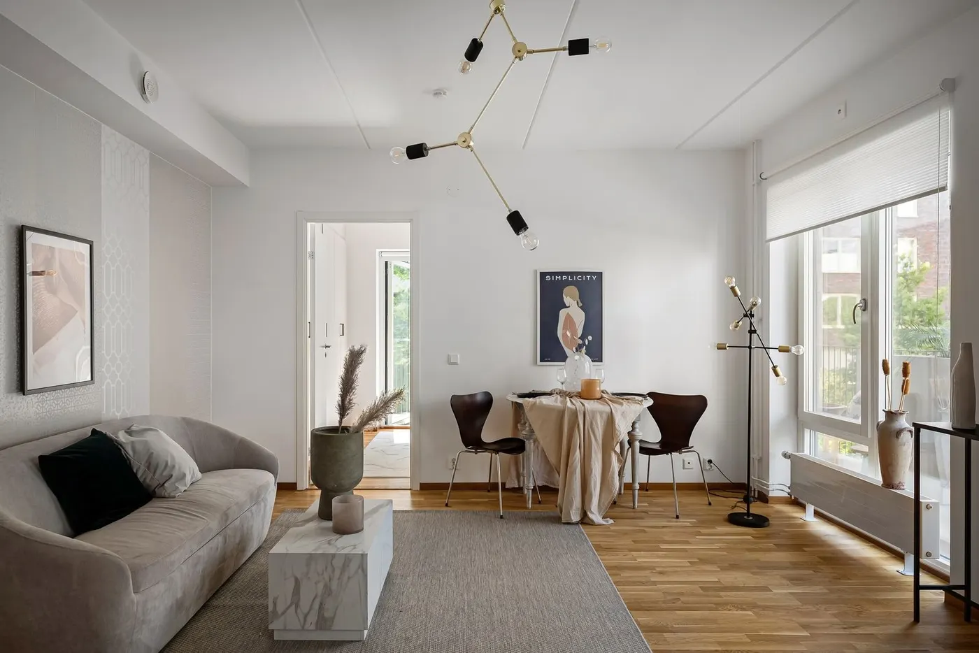 Bright, freshly cleaned living room with natural light